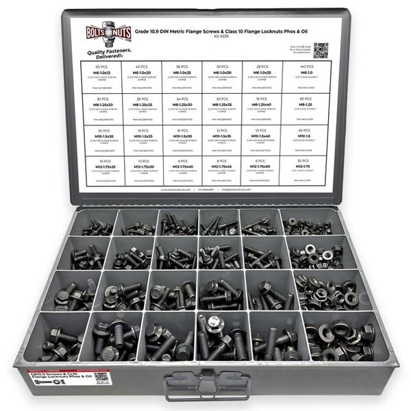Boltsandnuts.Com Metric Class 10.9 Hex Flange Frame Bolts & Nuts Assortment - 739 PCS Assortment Kit #339 - main